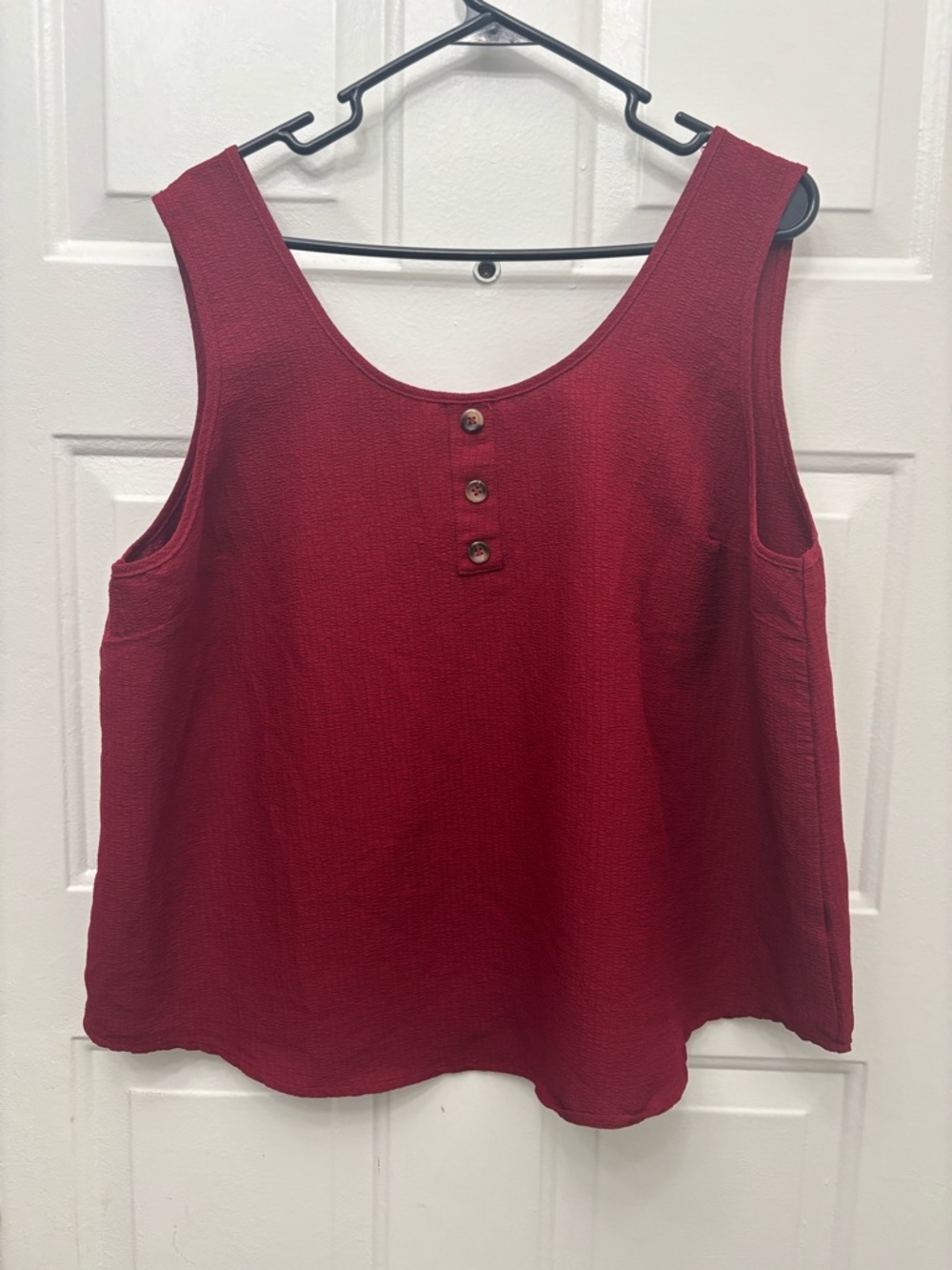 Women's Sleeveless Scoop Tank with Button Detail in Deep Red
